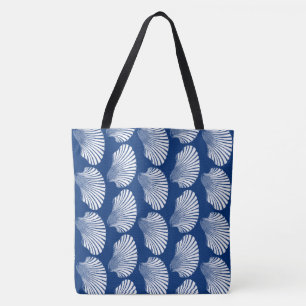 Scallop Muschel Blockdruck, Navy Blue und White Tasche
