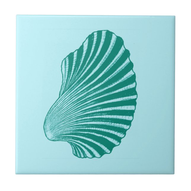 Scallop Muschel Blockdruck, Türkis und Aqua Fliese (Vorderseite)