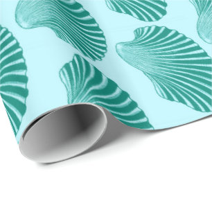 Scallop Muschel Blockdruck, Türkis und Aqua Geschenkpapier
