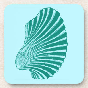 Scallop Muschel Blockdruck, Türkis und Aqua Getränkeuntersetzer