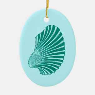 Scallop Muschel Blockdruck, Türkis und Aqua Keramik Ornament