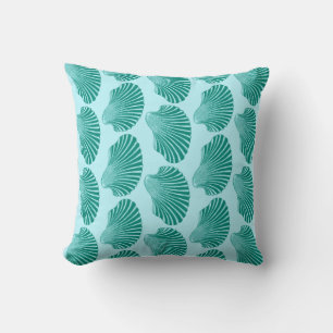 Scallop Muschel Blockdruck, Türkis und Aqua Kissen