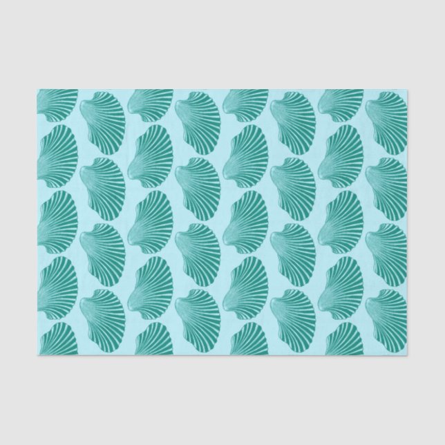 Scallop Muschel Blockdruck, Türkis und Aqua Seidenpapier (Vorderseite)