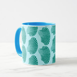 Scallop Muschel Blockdruck, Türkis und Aqua Tasse
