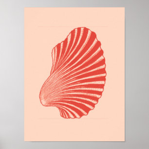 Scallop Muschel Blockdruck, Weißkornorange Poster
