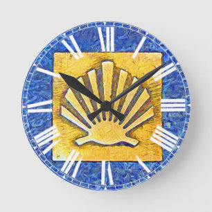 Scallop Muschel Camino de Santiago Runde Wanduhr