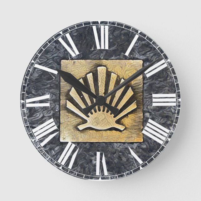 Scallop Muschel Camino de Santiago Runde Wanduhr (Vorderseite)