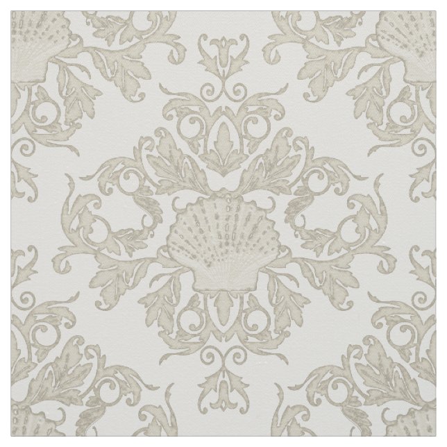Scallop Muschel Leaf Scroll Damask Ocean Beach Sho Stoff (Muster)
