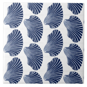 Scallop Muschel Print, Indigo und White Fliese