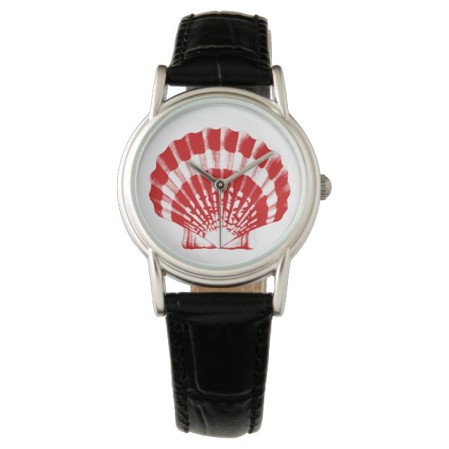 Scallop-Muschel - Rot und Weiß Armbanduhr (Vorderseite)