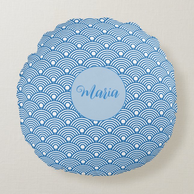 Scallop Muster Aqua Blau Dekorationsmuster Rundes Kissen (Vorderseite)