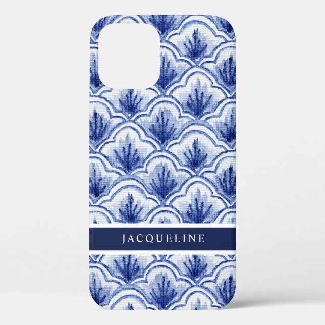 Scallop Muster Chinoiserie Navy Blau Name Case-Mate iPhone Hülle (Rückseite)