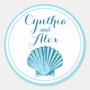 Scallop Seashell Beach Wedding Minzblau Runder Aufkleber