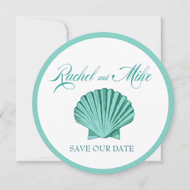 Scallop Seashell Beach Wedding | Türkis Save The Date (Vorderseite)