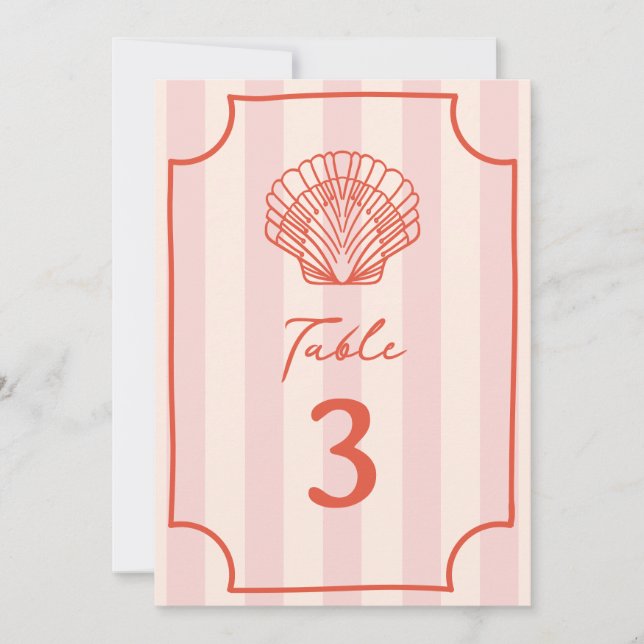 Scallop Seashell Pink Stripe Wedding Einladung (Vorderseite)