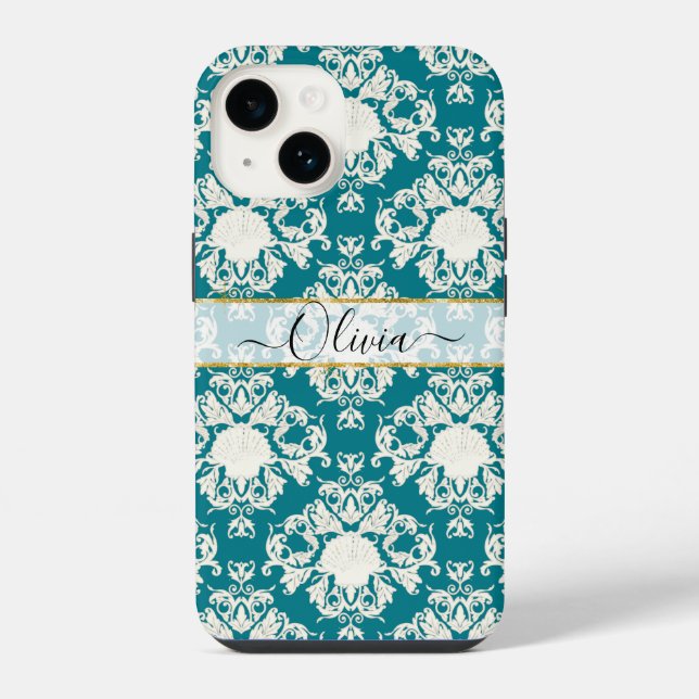 Scallop Seashell Summer Ocean Damask Beach Pattern iPhone Hülle (Rückseite)