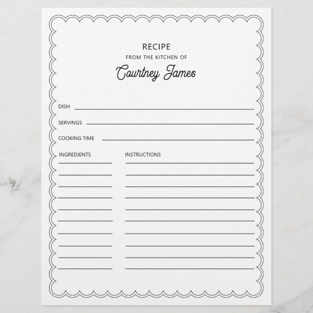Scalloped Border Name Rezept Card (Vorderseite)