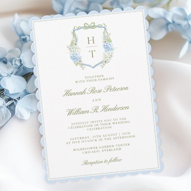 Scalloped Hydrangea Crest Wedding Invitation (Créateur téléchargé)