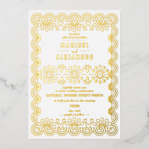 Scalloped Mexico Papel Picado Weiße Hochzeit Folieneinladung