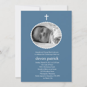 Scalloped Rahmen Foto Taufen/Christening Invitati Einladung