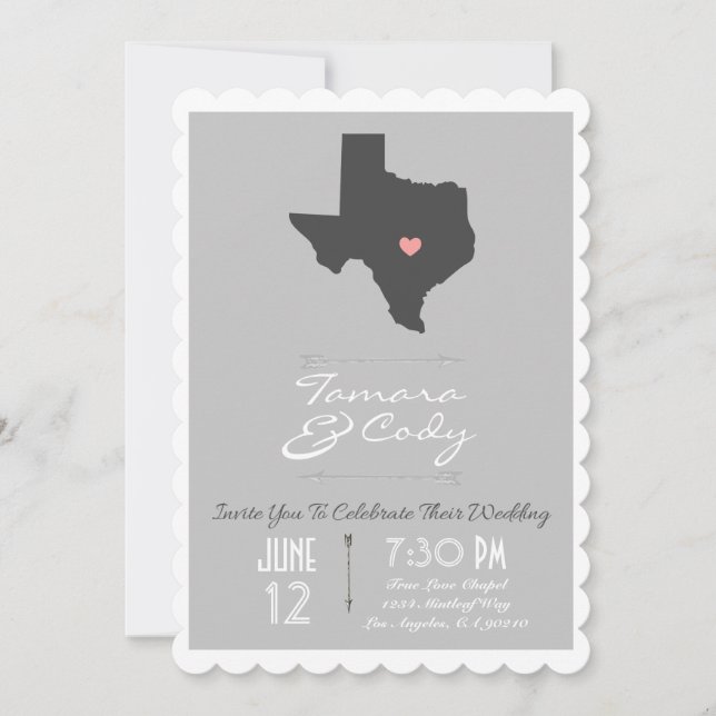 Scalloped Silver Gray Texas Hochzeitseinladung Einladung (Vorderseite)