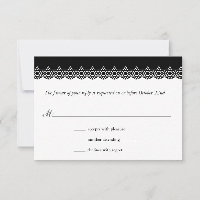 Scalloped Star von David Black Bar Mitzvah Reply RSVP Karte (Vorderseite)
