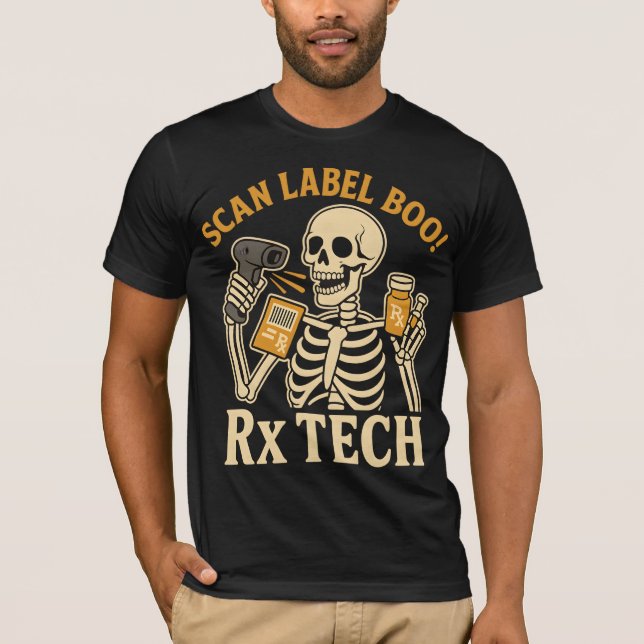 Scan Label Boo Rx Tech Pharmacy Halloween T-Shirt (Vorderseite)