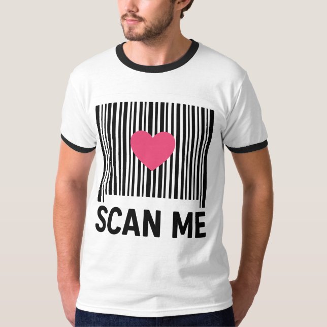Scan Me - kreativer Strichcode mit Herzdesign T-Shirt (Vorderseite)