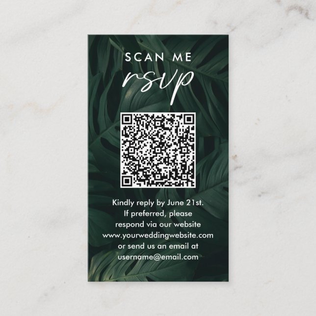 Scan Me UAWG Destination Tropischer Hochzeitsstich Begleitkarte (Vorderseite)