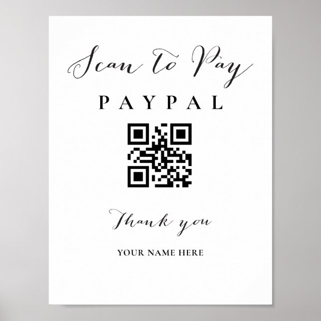 Scan-Pay QR-Code-Zeichen für Hochzeitsurkunde Bar Poster (Vorne)