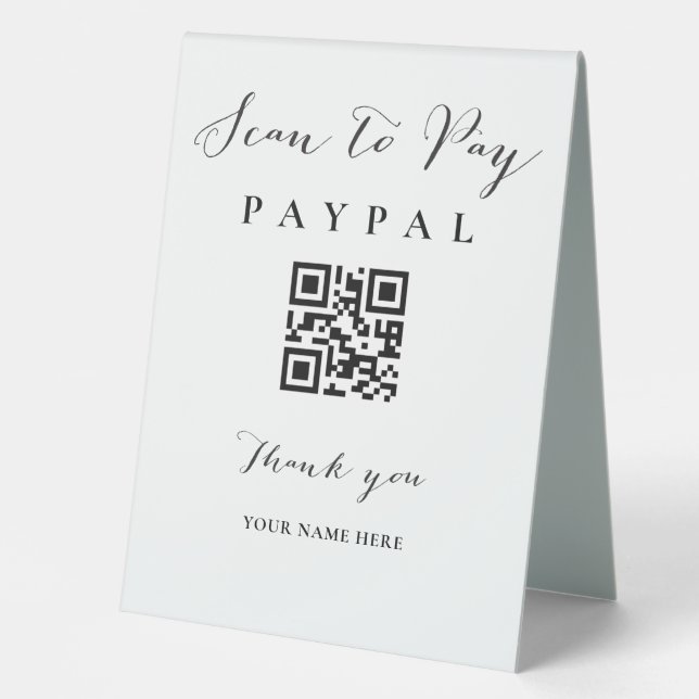 Scan-Pay QR-Code-Zeichen für Hochzeitsurkunde Bar Tischaufsteller (Vorderseite)