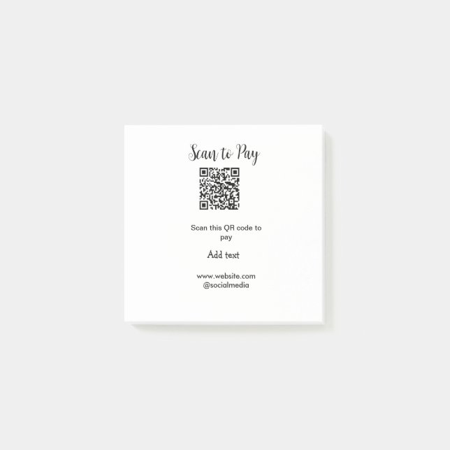 Scan-QR-Code bezahlen Fügen Sie E-Mail-Daten der W Post-it Klebezettel (Vorderseite)