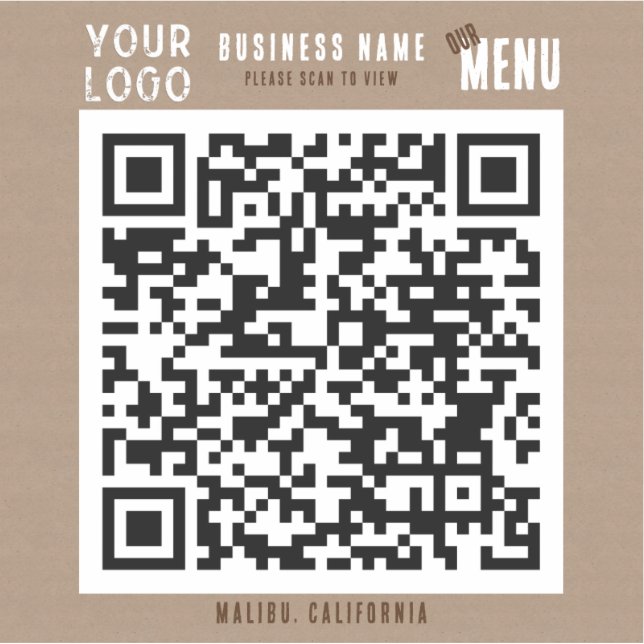Scan QR Code Menü Rustikale Kraft Papier Aufkleber (Vorderseite)