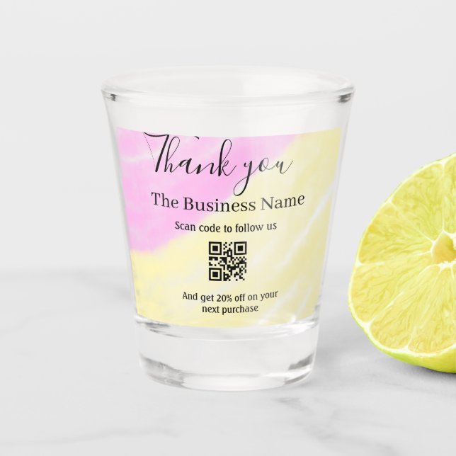 Scan QR to follow us thank you discount code pink  Schnapsglas (Vorderseite)