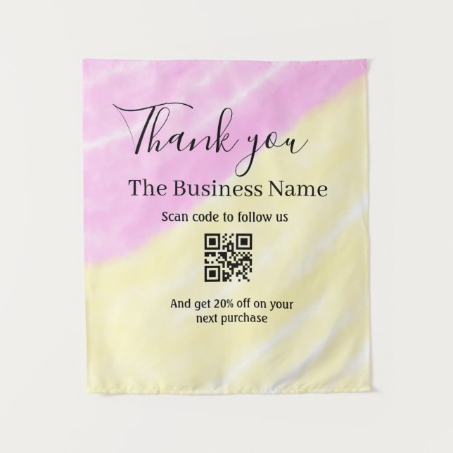 Scan QR to follow us thank you discount code pink  Wandteppich (Vorderseite)