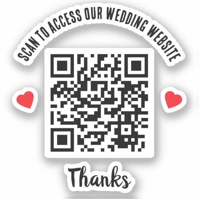 Scan to access Wedding Website Red Heart QR Code Aufkleber (Vorderseite)