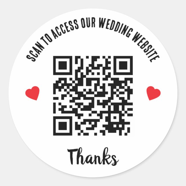 Scan To Access Wedding Website Red Heart QR Code Runder Aufkleber (Vorderseite)