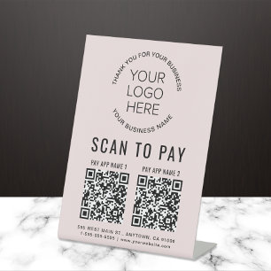Scan to Pay 2 QR Codes Business-Logo rosa Sockelschild