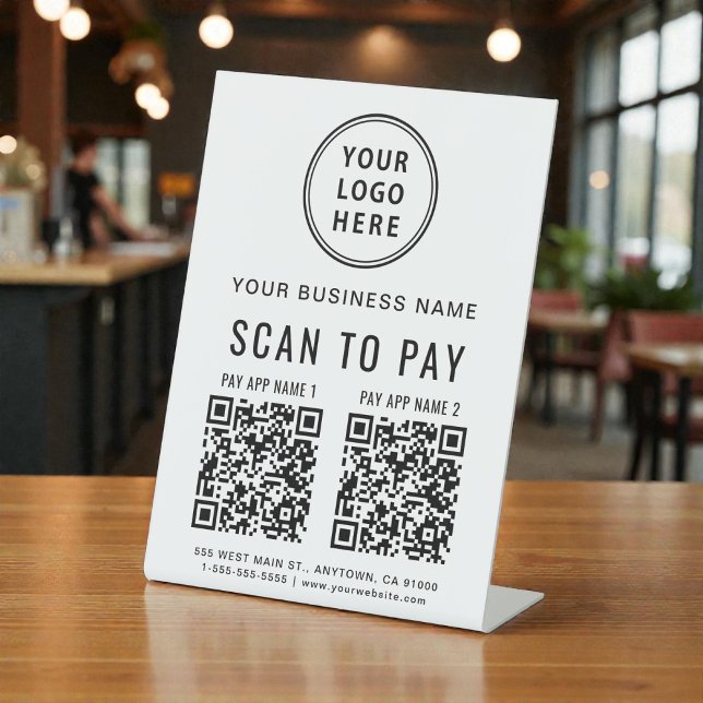 Scan to Pay 2 QR Codes Business-Logo Sockelschild (Scan to Pay 2 QR Codes Business Logo Pedestal Sign)