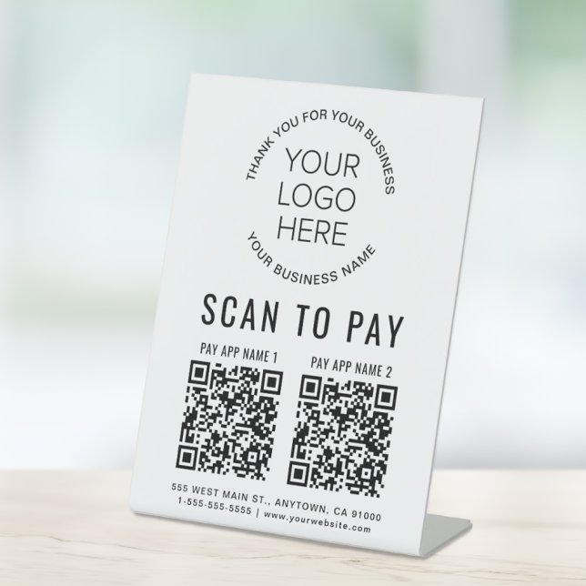 Scan to Pay 2 QR Codes Business-Logo Sockelschild (Von Creator hochgeladen)