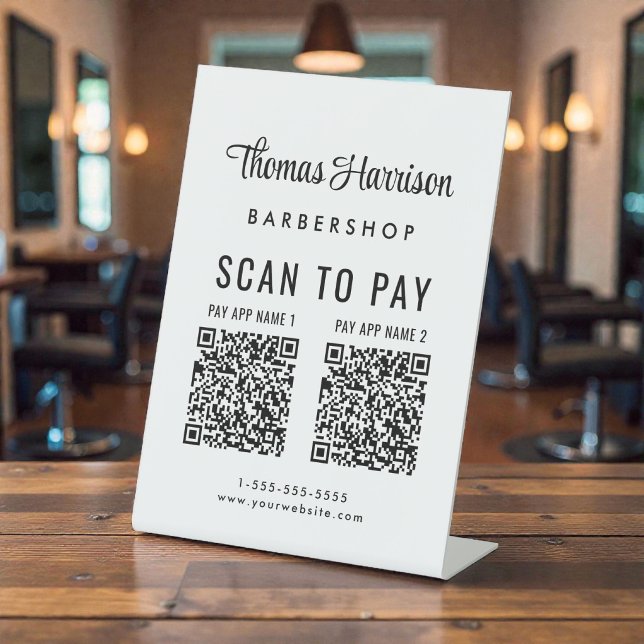 Scan to Pay 2 QR Codes Business Table Sockelschild (Scan to Pay 2 QR Codes Business Tabletop Pedestal Sign)