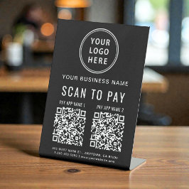 Scan to Pay 2 QR Codes Logo Schwarz Sockelschild