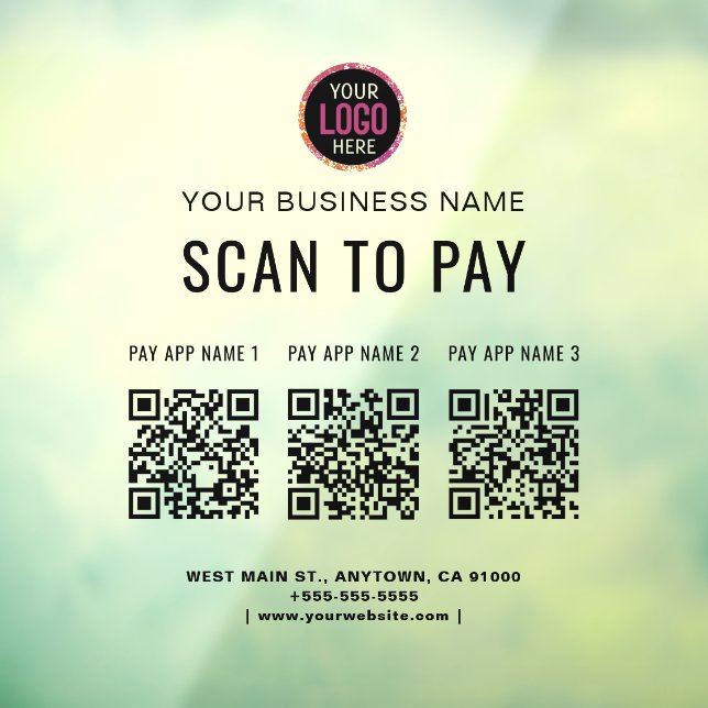Scan to Pay 3 QR Codes - Business-Logo Fensteraufkleber (Blatt 3)