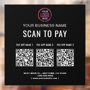 Scan to Pay 3 QR Codes - Business-Logo Fensteraufkleber