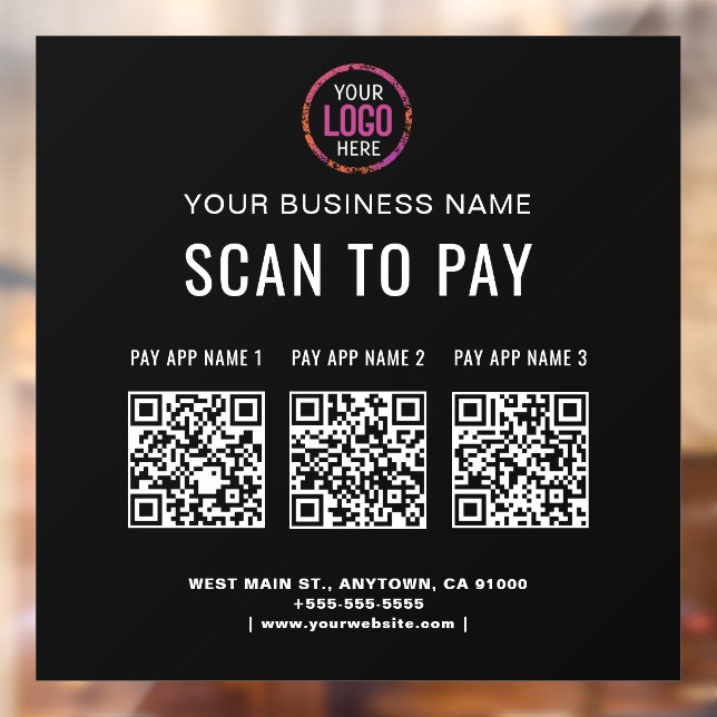 Scan to Pay 3 QR Codes - Business-Logo Fensteraufkleber (Blatt 2)