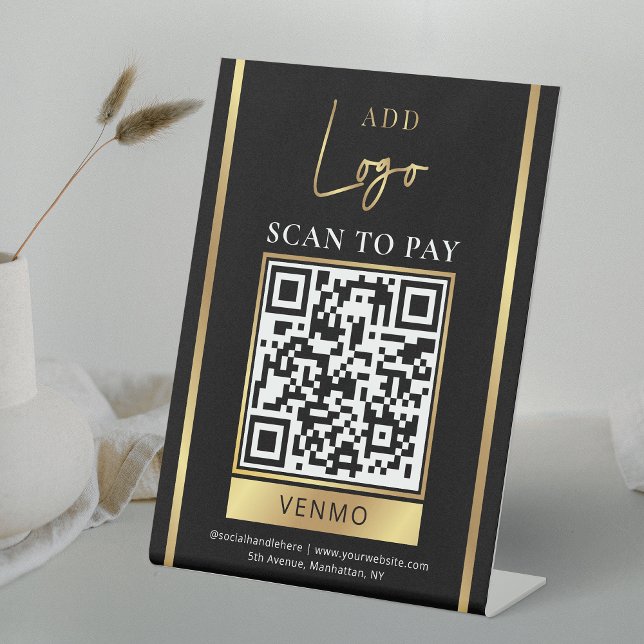 Scan to Pay Black & Gold Business Logo QR Code Sockelschild (Black & Gold Logo QR code business payment sign, great for venmo, paypal or any other payment method)