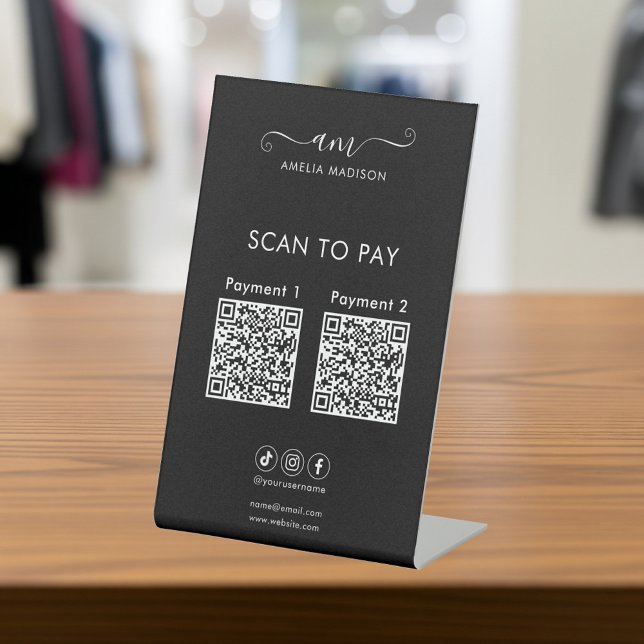 Scan To Pay Business Qr Code Script Black Sockelschild (Von Creator hochgeladen)