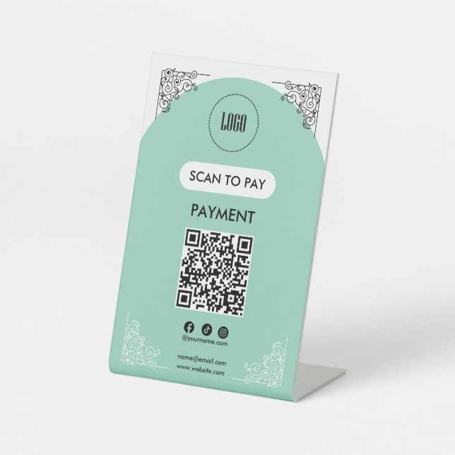 Scan To Pay Geschäft Logo Qr Code Podest Schild (Vorderseite)
