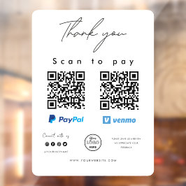 Scan to Pay Logo Paypal Venmo QR Code Vielen Dank Fensteraufkleber