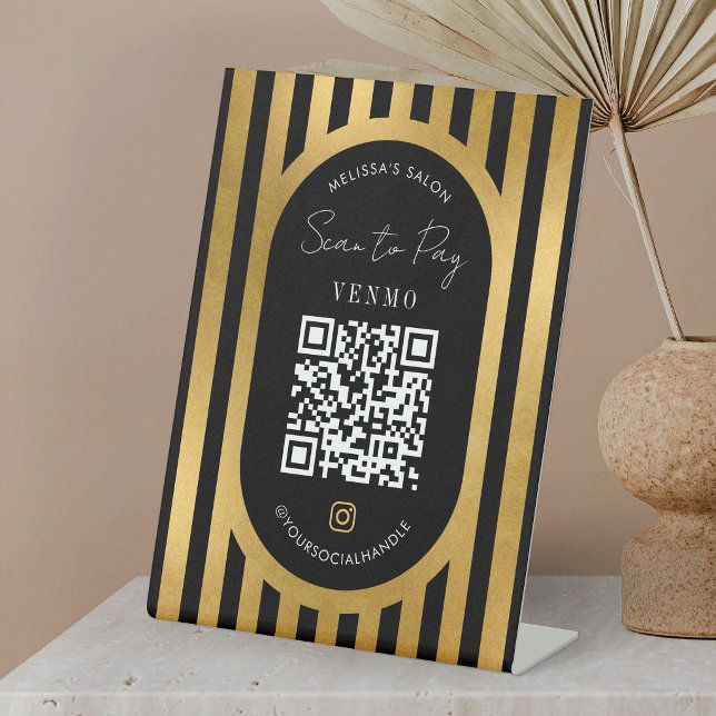 Scan To Pay QR Code Black & Gold Salon Shop Sockelschild (Von Creator hochgeladen)